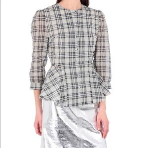 Alexa Chung Gray Peplum Plaid Shirt US 12